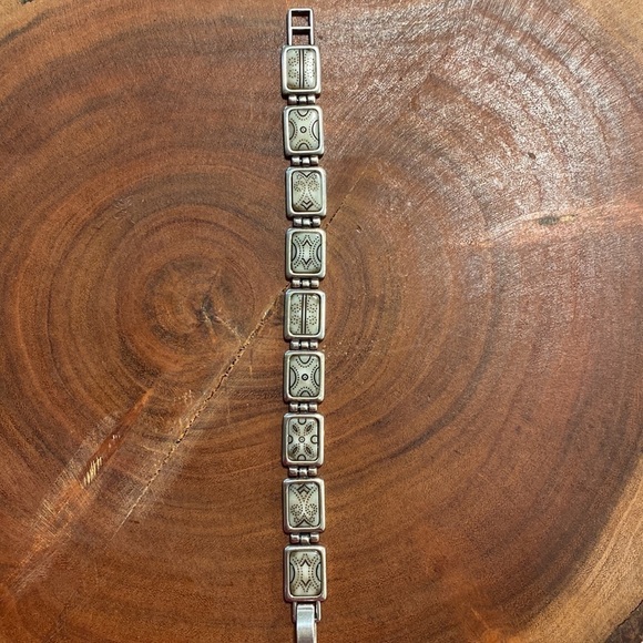 BRIGHTON vintage square link silver and black and white tile bracelet‎ - Picture 2 of 6